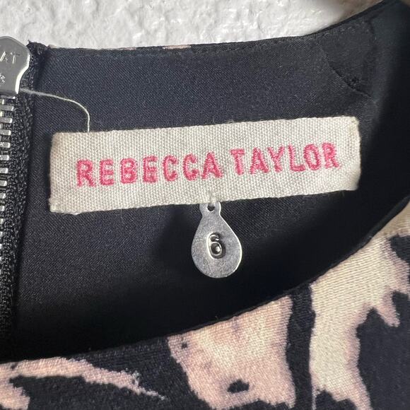 Rebecca Taylor Runway Artisanal Floral Print Blocked A-Line Silk Dress Size 6 - Picture 6 of 8